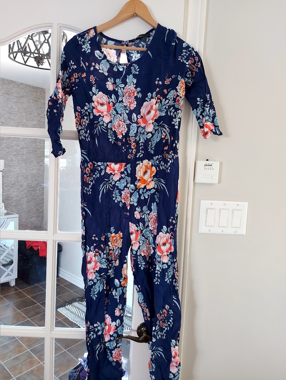 Youth Navy Floral Long-Sleeve Jumpsuit